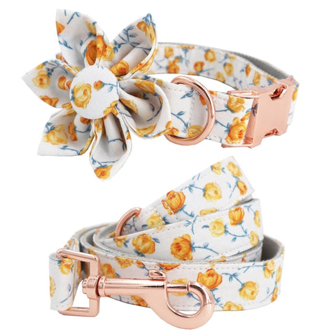 Collar and Leash set with flower for French Bulldog