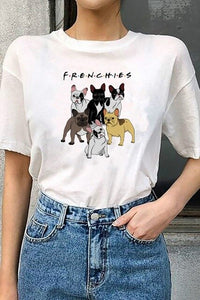 Fashionshow-JF Friends Dog Printed Women T Shirt Short Sleeves Fashion Frenchies Printed Tops Round Neck Casual Hipster Tees