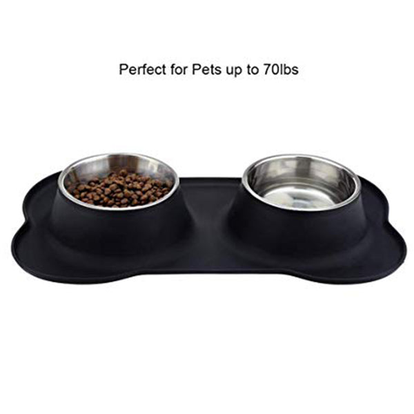 Silicone Dog Bowls Stainless Steel Water and Food Feeder with Non Spill Skid Resistant Silicone Mat for Pets Puppy Small Medi