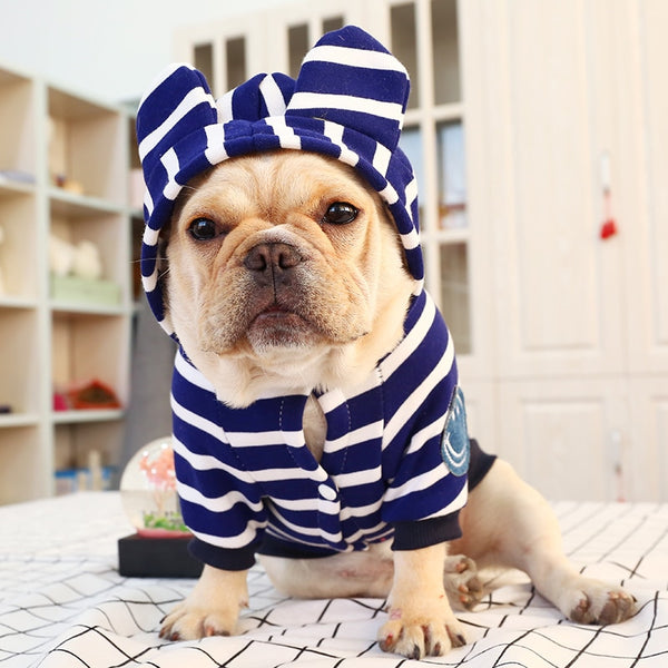 Stripe Hoodie for French Bulldog