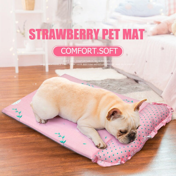 Strawberry Pink Puppies French Bulldog Bed Mat Summer Soft Non-slip Pet Dog Sofa Protector Cushion For Small Animal S L Yorkies